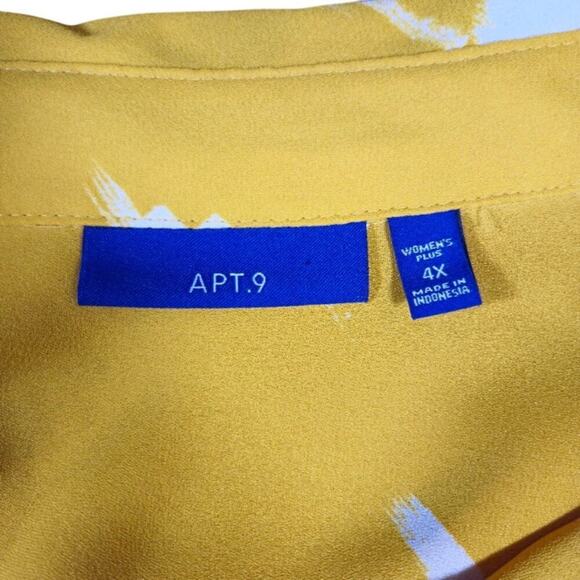 Apt 9 Button Up Top Womens Size 4X Yellow Pockets Career Preppy Artsy Classic - Picture 3 of 9